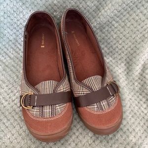 Lands End brown plaid slip on shoes